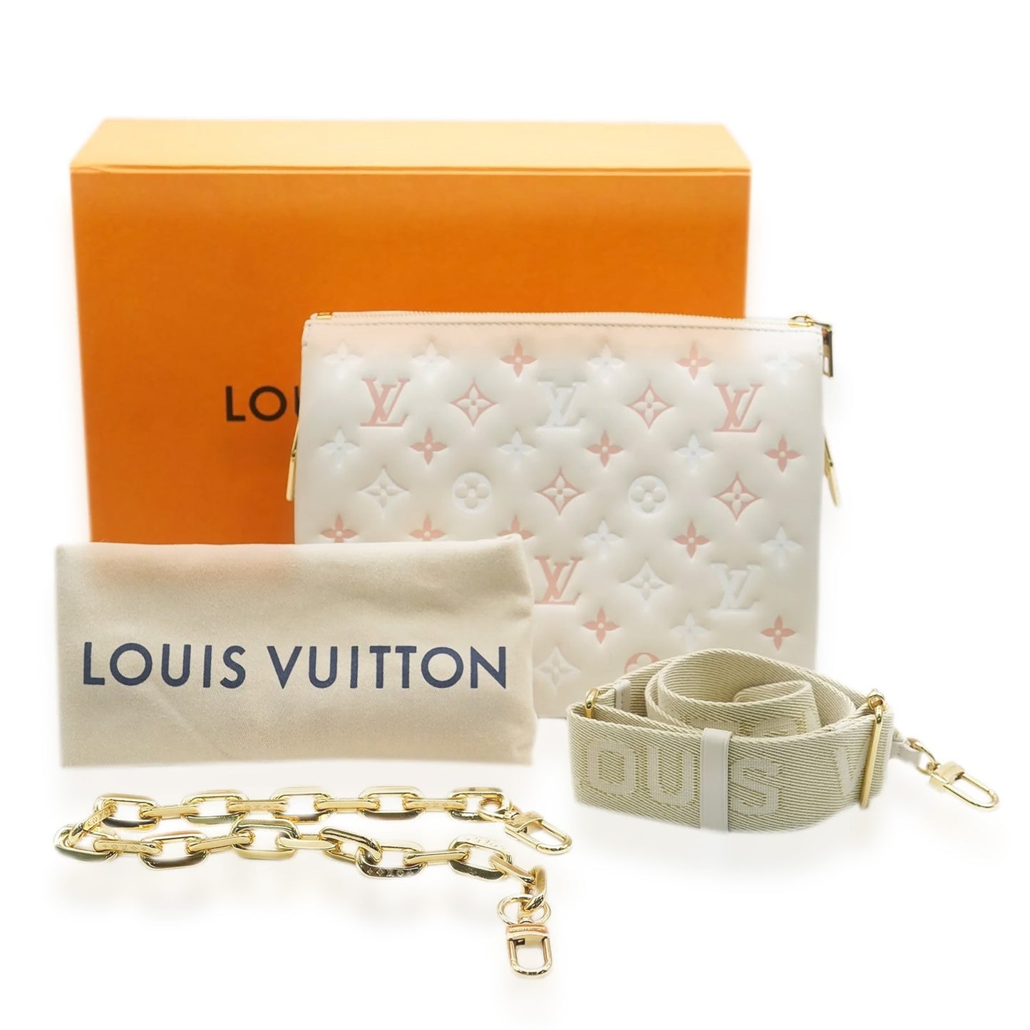 Louis Vuitton Natural Creme Lambskin Embossed Monogram Coussin PM