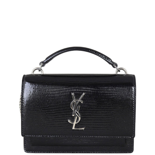 Saint Laurent Sunset Chain Wallet Lizard Embossed