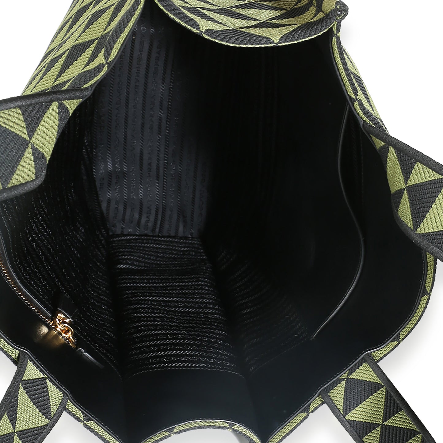 Prada Black Green Jacquard Triangolo Symbole Shopping Tote