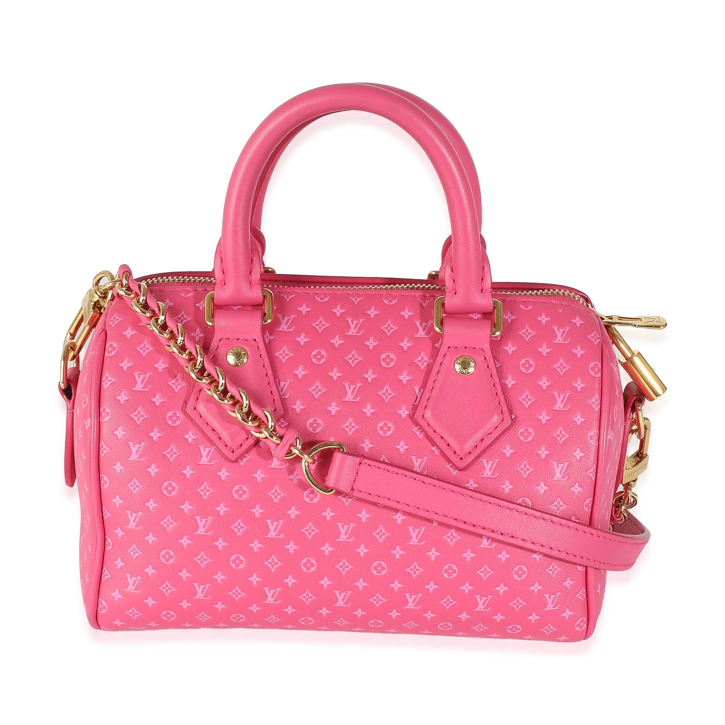 Louis Vuitton Rose Nanogram Embossed Calfskin Speedy Bandouliere 20