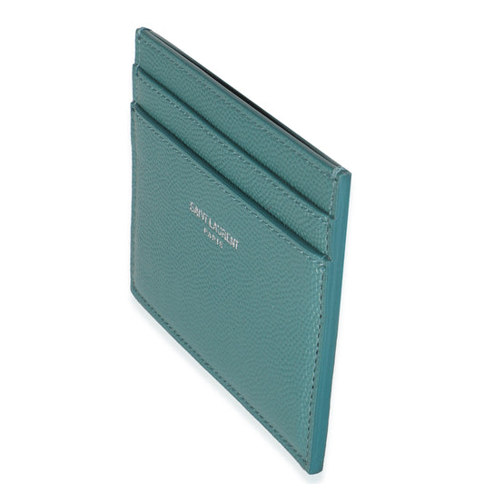 Saint Laurent Turquoise Grain De Poudre Credit Card Case