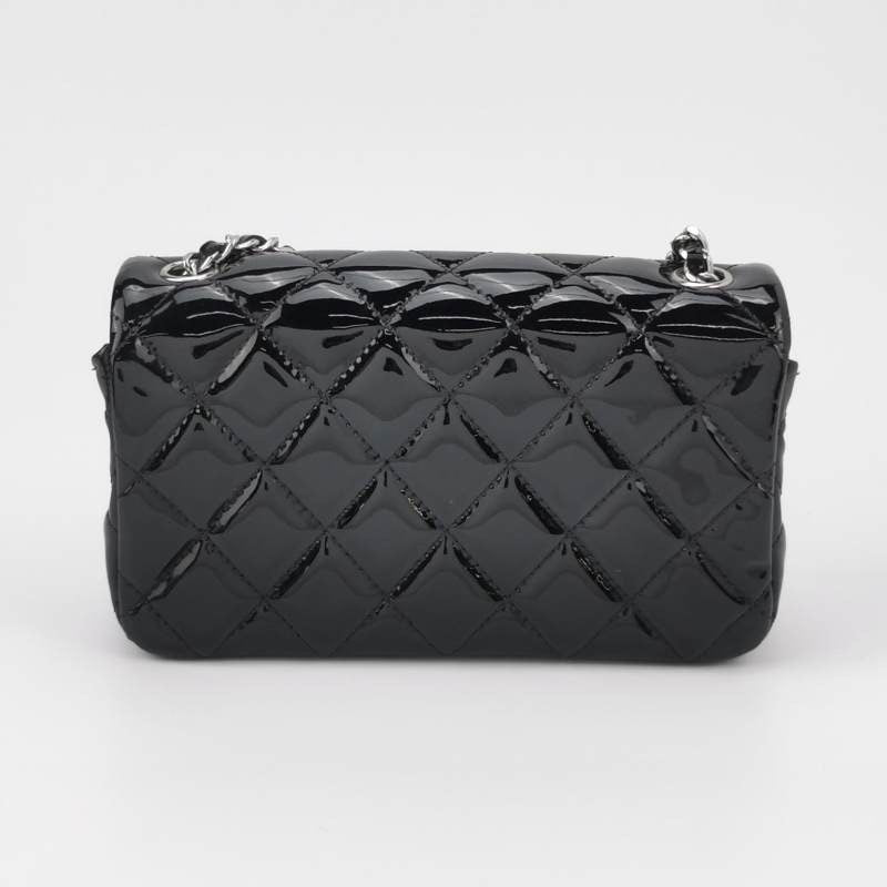 Chanel Classic Flap Rectangular Super Mini Black Patent Leather Silver Hardware