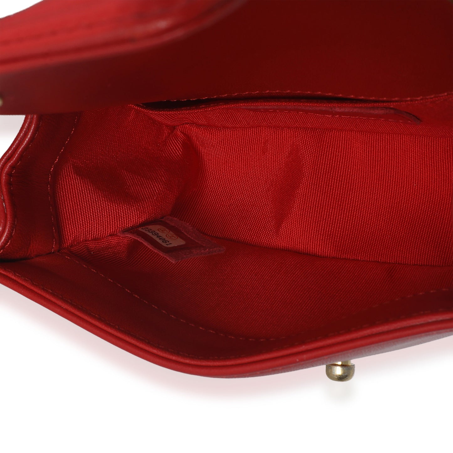 Chanel Red Quilted Lambskin Mini Boy Bag