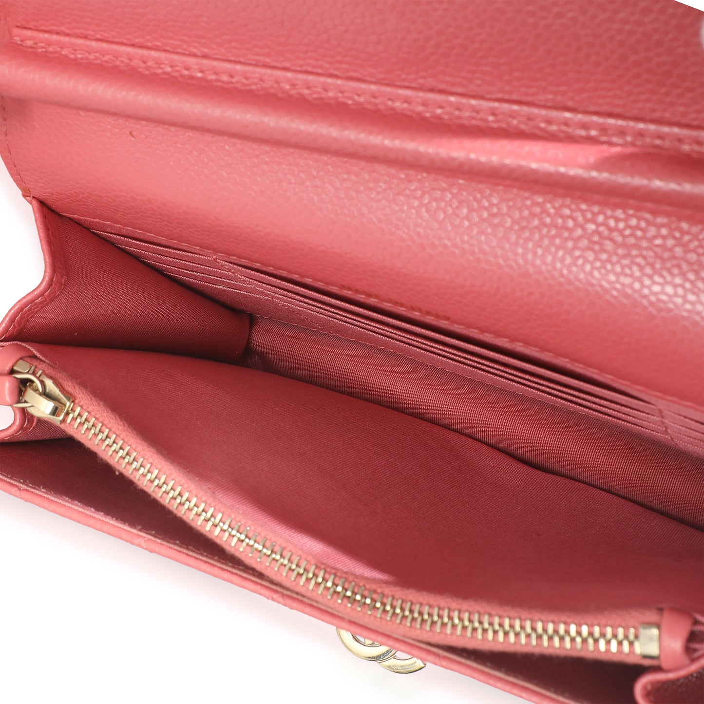 Chanel Pink Iridescent Quilted Caviar Golden Class Square Wallet On Chain