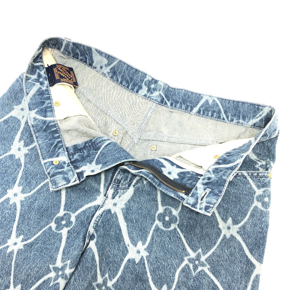 LOUIS VUITTON Denim pants 1AFQFD denim blue monogram print denim shorts mens 28