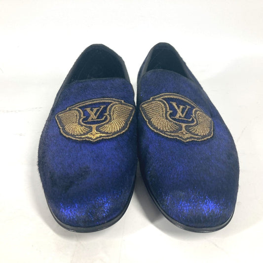 LOUIS VUITTON Dress shoes velvet blue Auteuil line logo mens 6