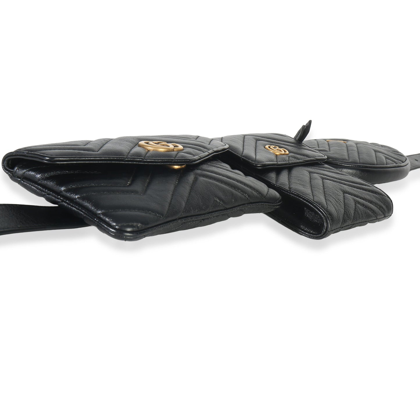 Gucci Black Matelasse Calfskin GG Marmont Triple Pouch Belt Bag