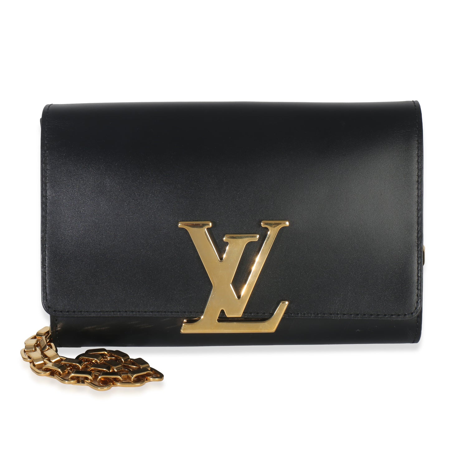 Louis Vuitton Black Calfskin Leather Chain Louise Clutch MM