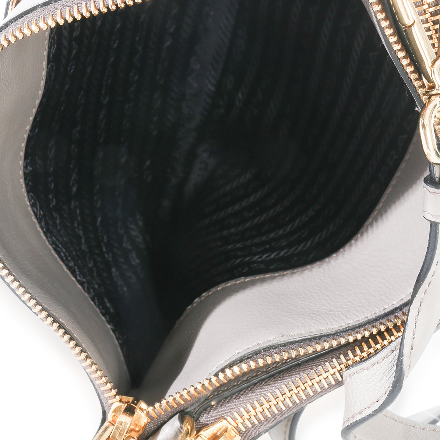 Prada Grey Calfskin Enameled Metal Triangle Crossbody Bag