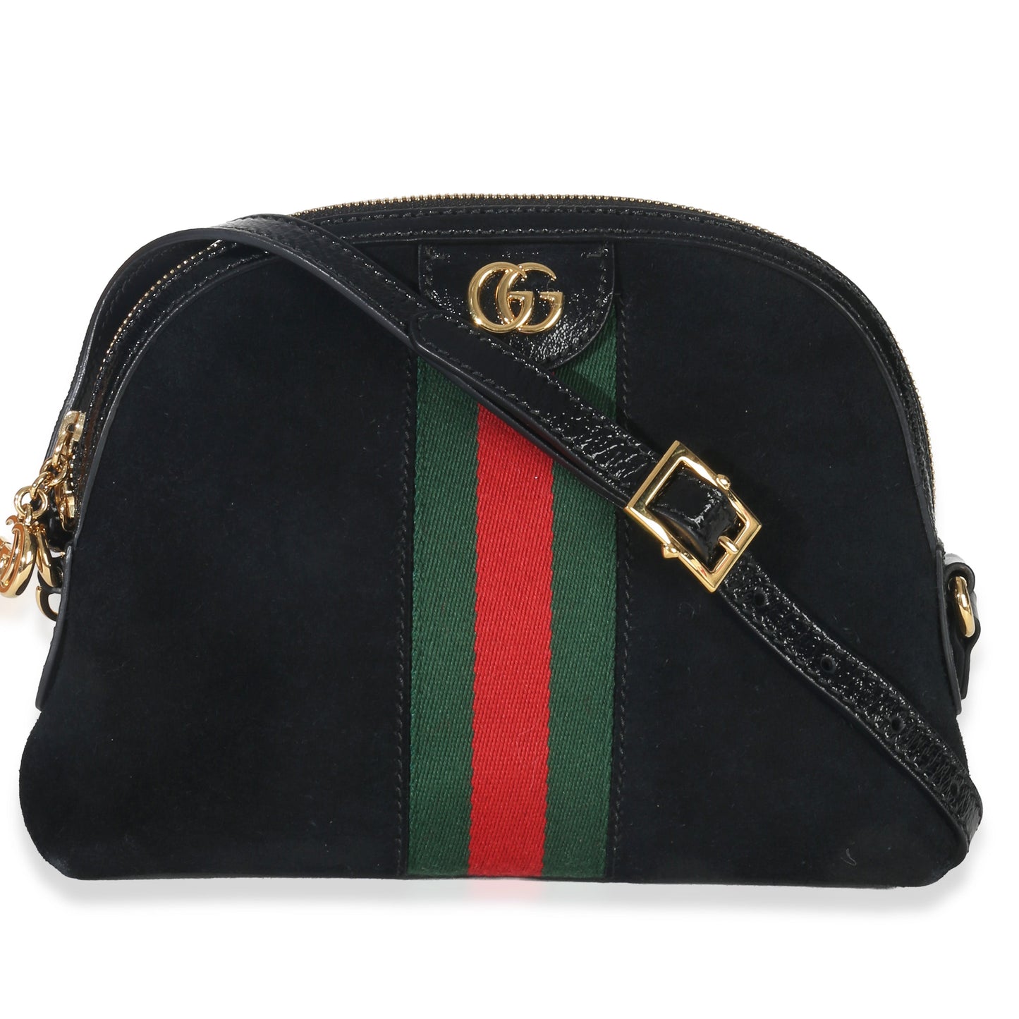 Gucci Black Suede Patent Web Small Ophidia Dome Bag