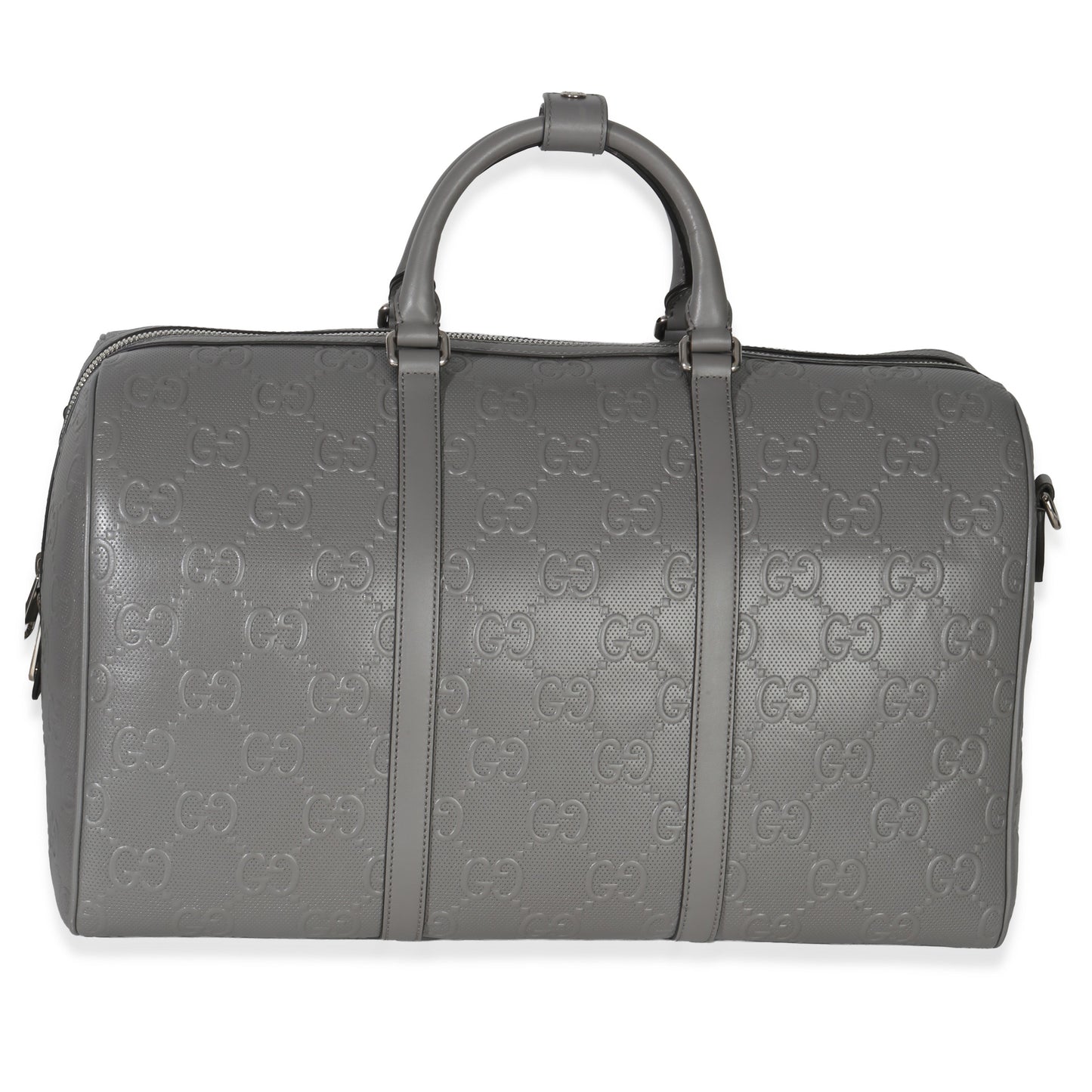 Gucci Grey Embossed Calfskin GG Tennis Medium Duffle Bag