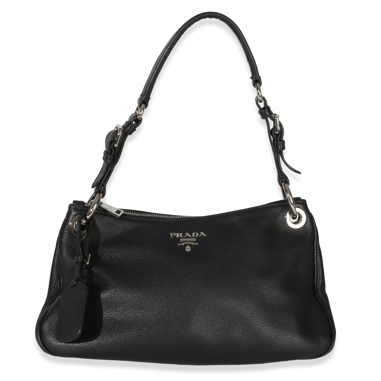 Prada Black Vitello Phenix Logo Shoulder Bag