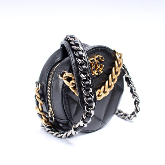 Chanel 19 Round Clutch W/ Chain Lambskin 30M Bag