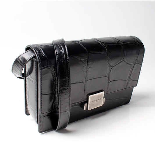 Saint Laurent Bellechasse Croc Embossed Shoulder Medium Bag