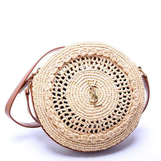 Saint Laurent Raffia Woven Sac Round Crossbody Bag