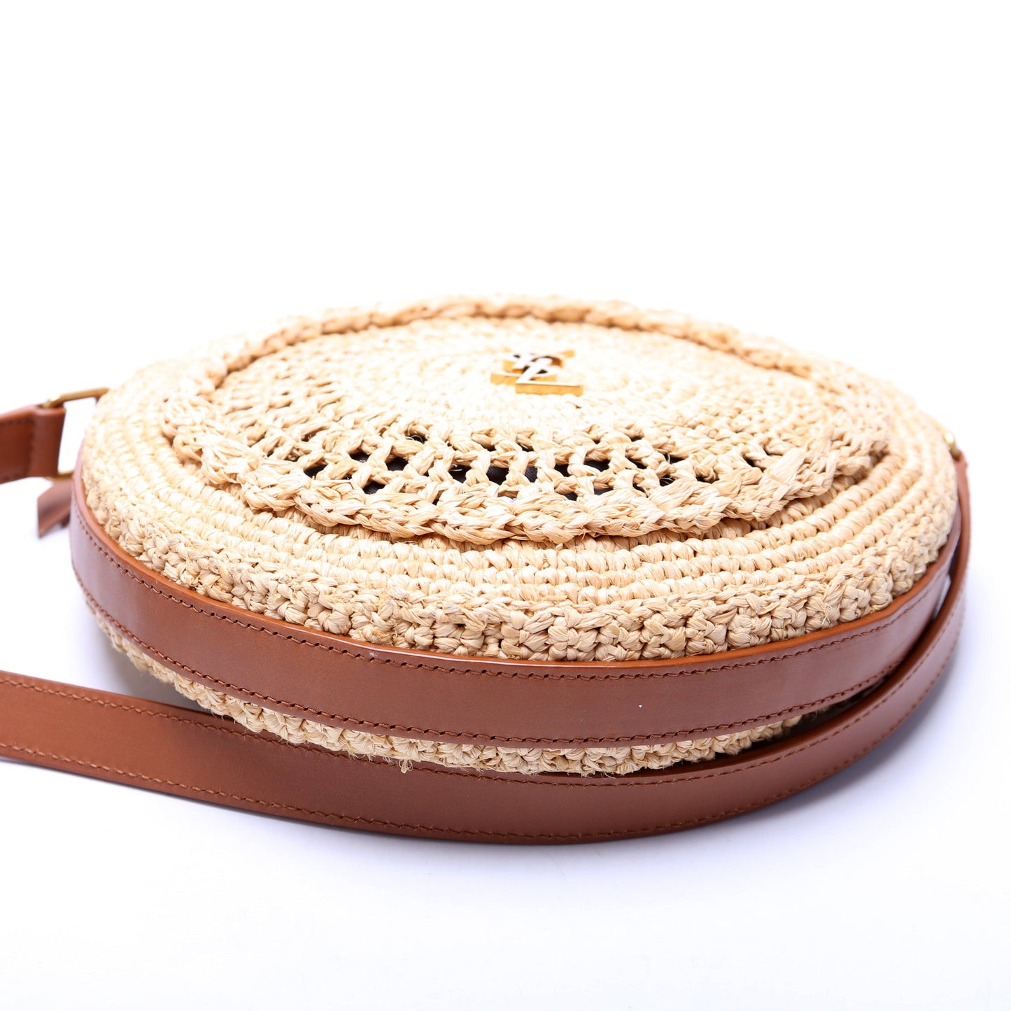 Saint Laurent Raffia Woven Sac Round Crossbody Bag