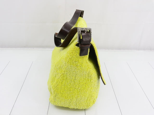 Fendi Mamma Baguette Lemon Yellow Beaded Shoulder Bag