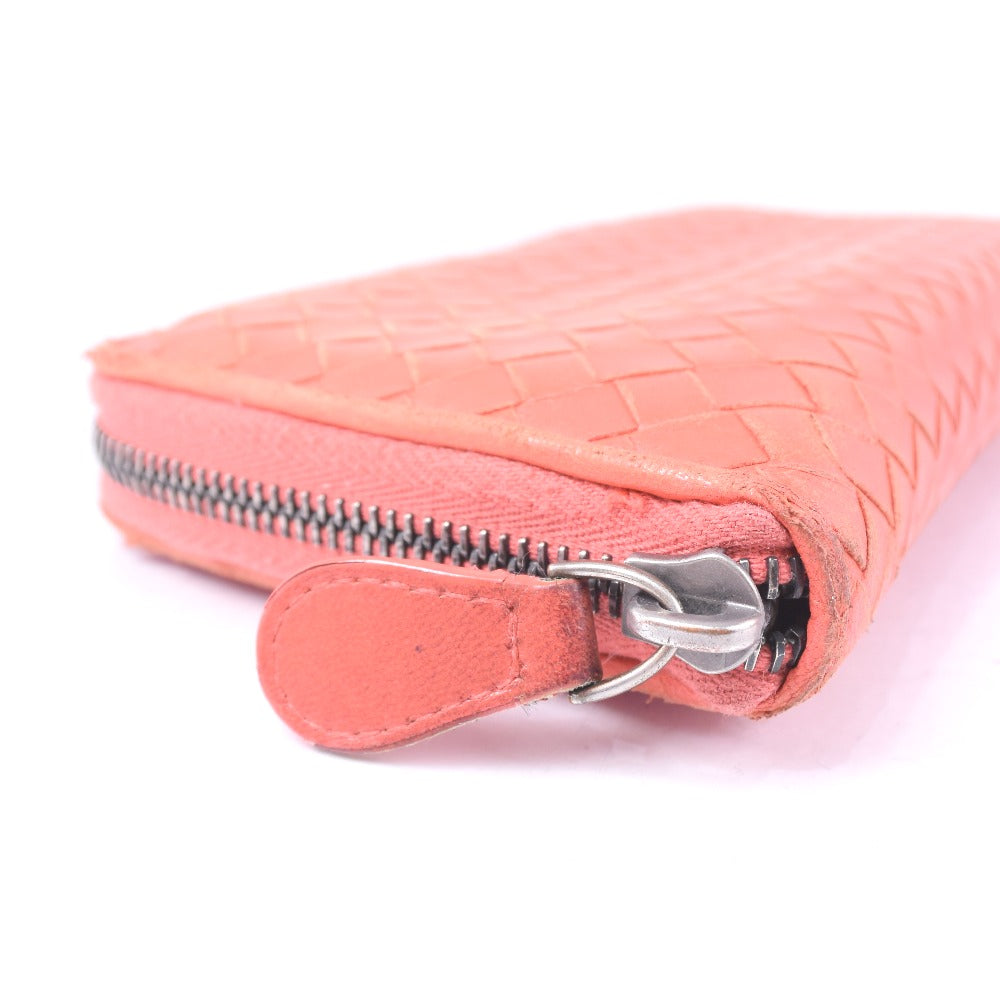 BOTTEGAVENETA Long Wallet Purse lambskin Red/pink INTRECCIATO Zip Around Women