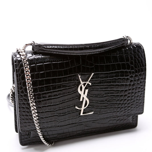 Saint Laurent Sunset Croc Embossed Chain Wallet 33026 Bag