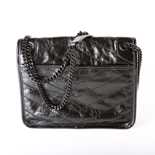 Saint Laurent Niki Baby Crinkled Leather 633160 Black Bag