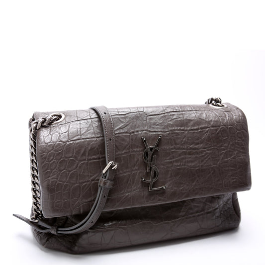Saint Laurent West Hollywood Medium Crocodile Embossed 620663 Brown Bag