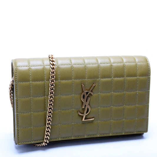 Saint Laurent Cassandra Chain Wallet Quilted Lambskin 743346 Green Bag