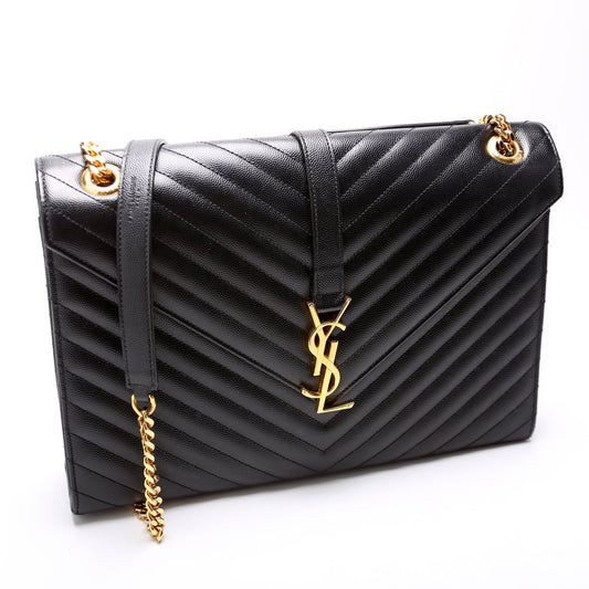 Saint Laurent 396910 Envelope Chevron Large Black Bag