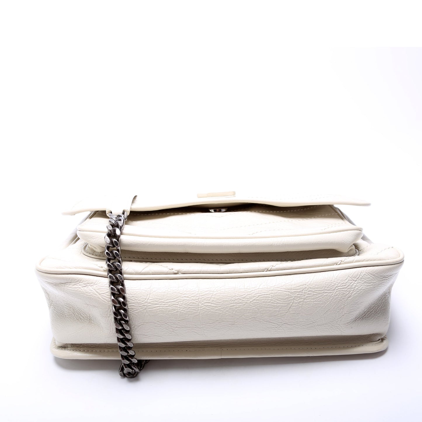 Saint Laurent 633158 Niki Medium Crinkle Leather Cream Bag