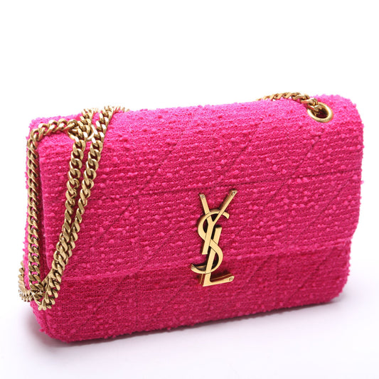 Saint Laurent 6348202 Jamie Quilted Tweed Medium Chain Pink Bag