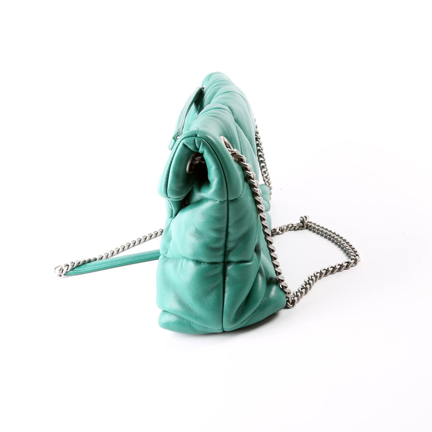 Saint Laurent Puffer Quilted Small Lambskin 577476 Green Bag