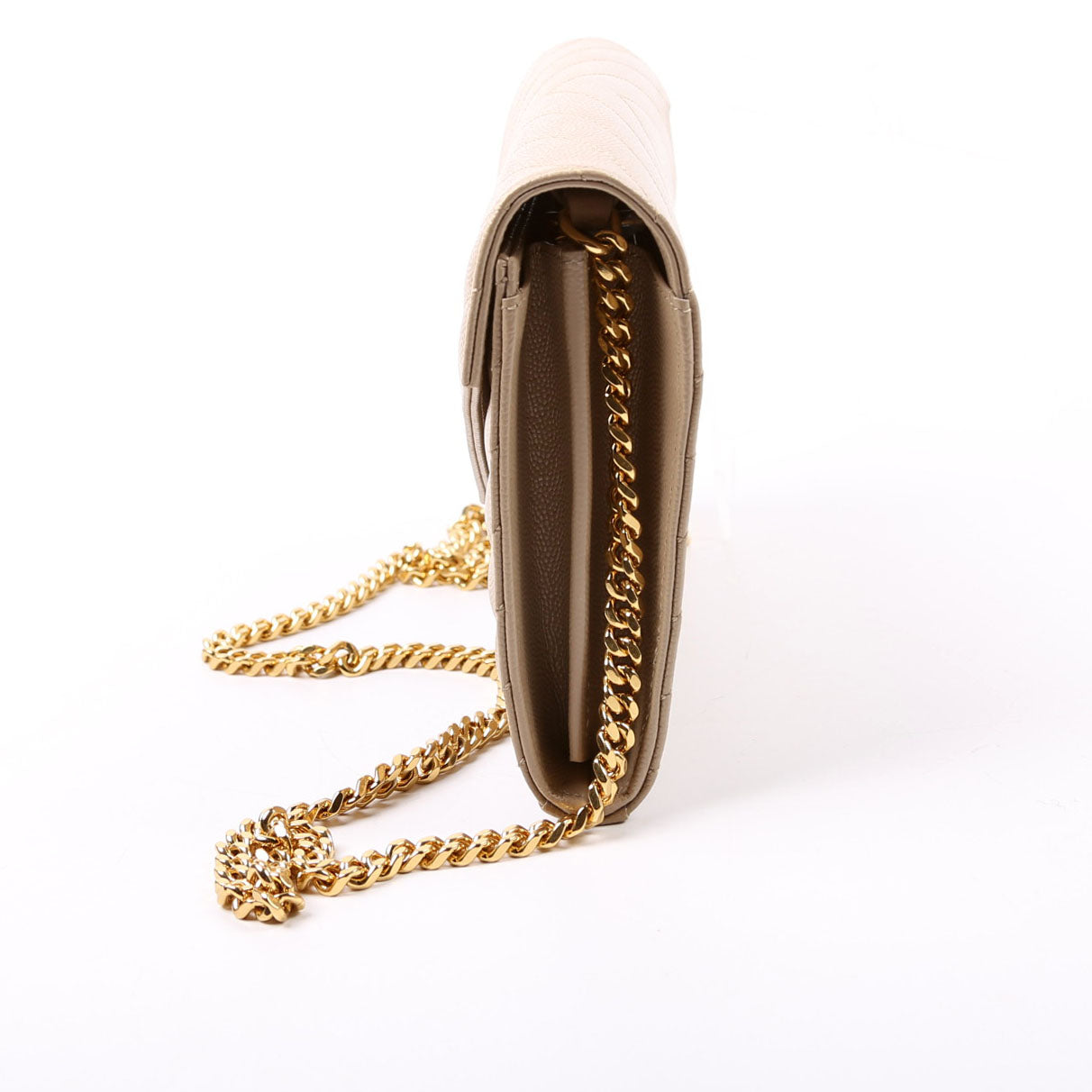 Saint Laurent Grain De Poudre Chain Wallet 377828 Tan Bag