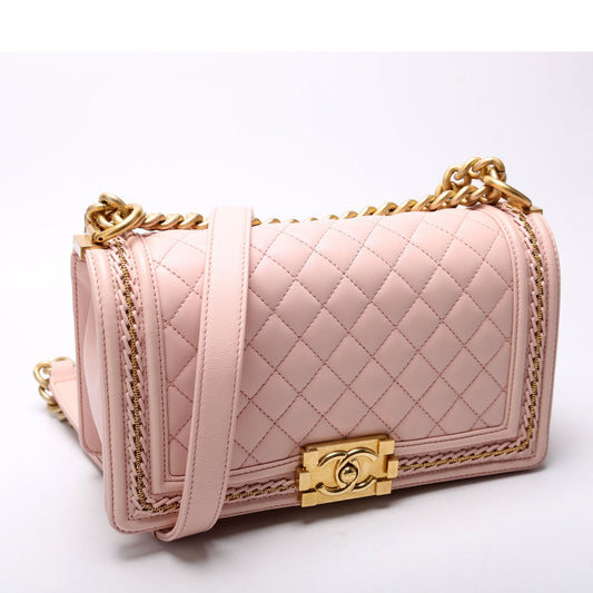 Chanel Boy Flap Medium Chain Detail 24M Pink Bag
