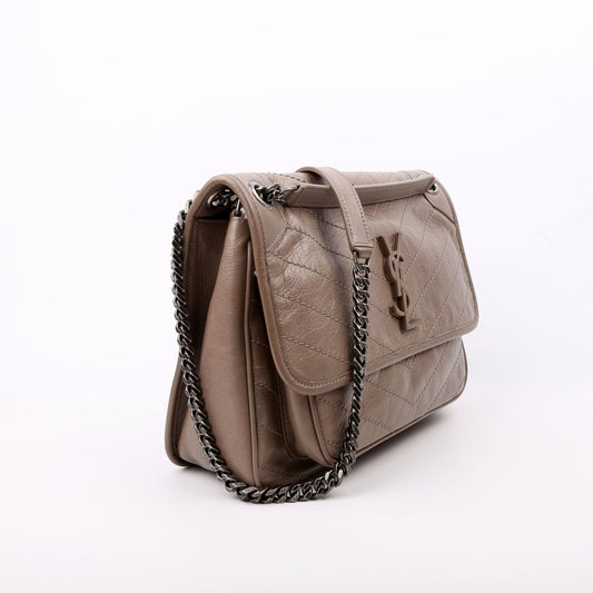 Saint Laurent Niki medium Crinkle Leather Taupe Bag