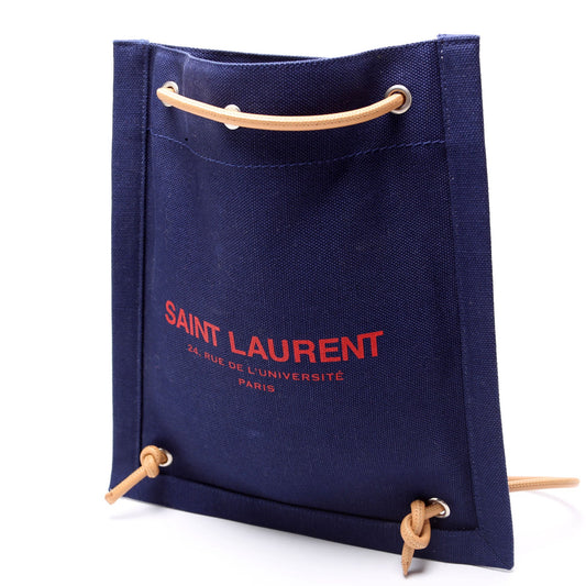 Saint Laurent Rive Gauche Backpack Linen Calfskin Blue/Red Bag