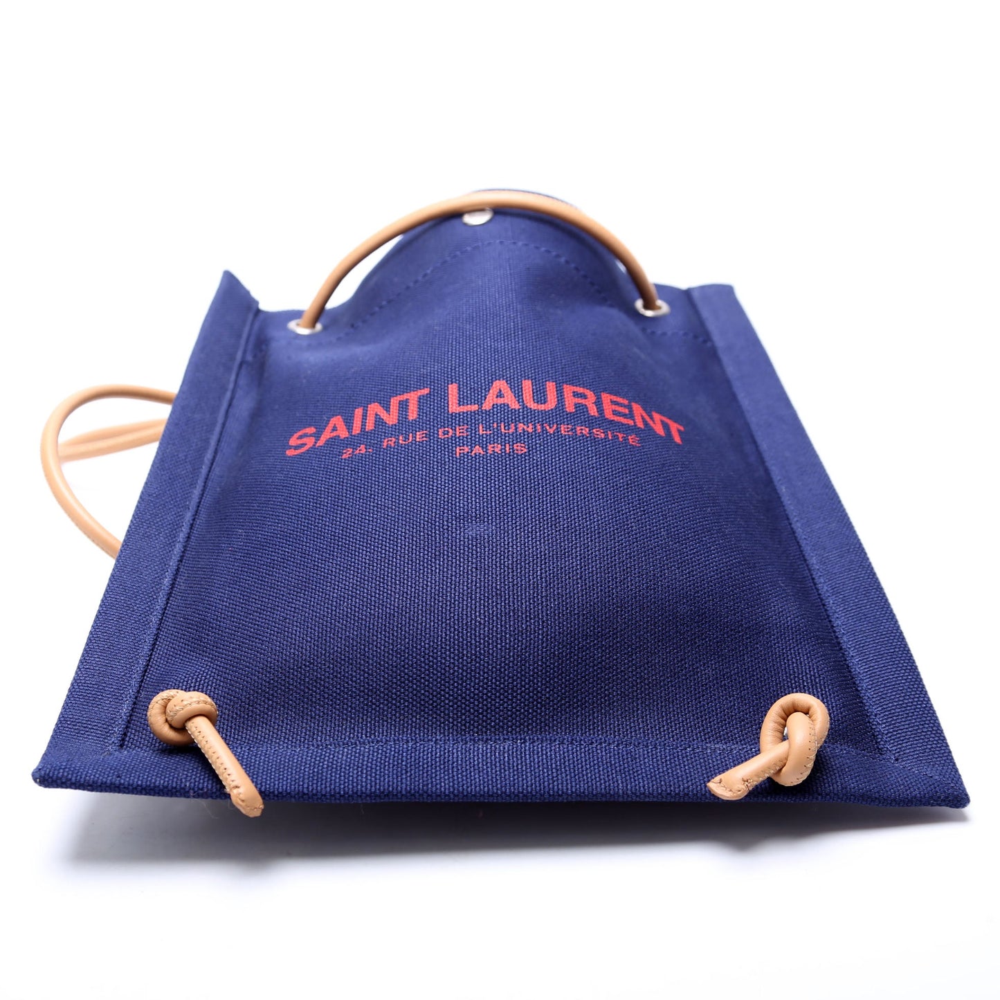 Saint Laurent Rive Gauche Backpack Linen Calfskin Blue/Red Bag