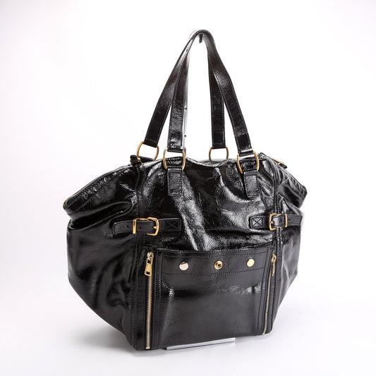 Saint Laurent Patent Leather Rive Gauche Downtown Shoulder Navy Bag