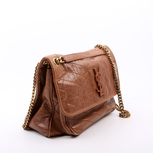 Saint Laurent Niki Medium Crinkle Leather Brown Bag