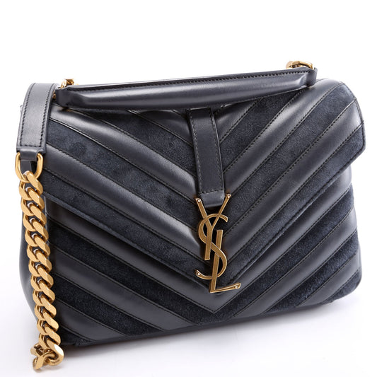 Saint Laurent College Medium Leather/Suede 428056 Navy/Gold Bag