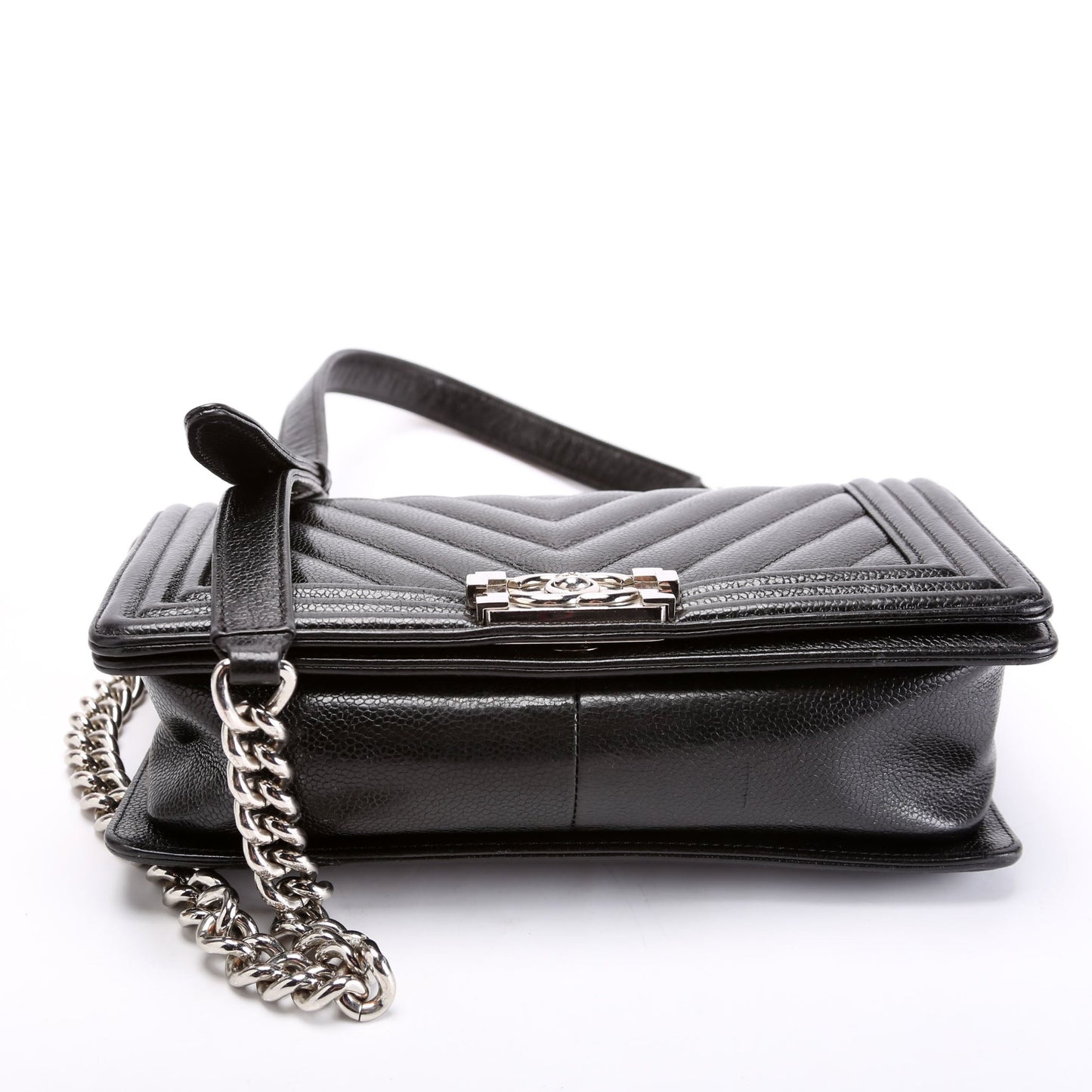 Chanel Boy Flap Medium Chevron Caviar 29M Black Bag