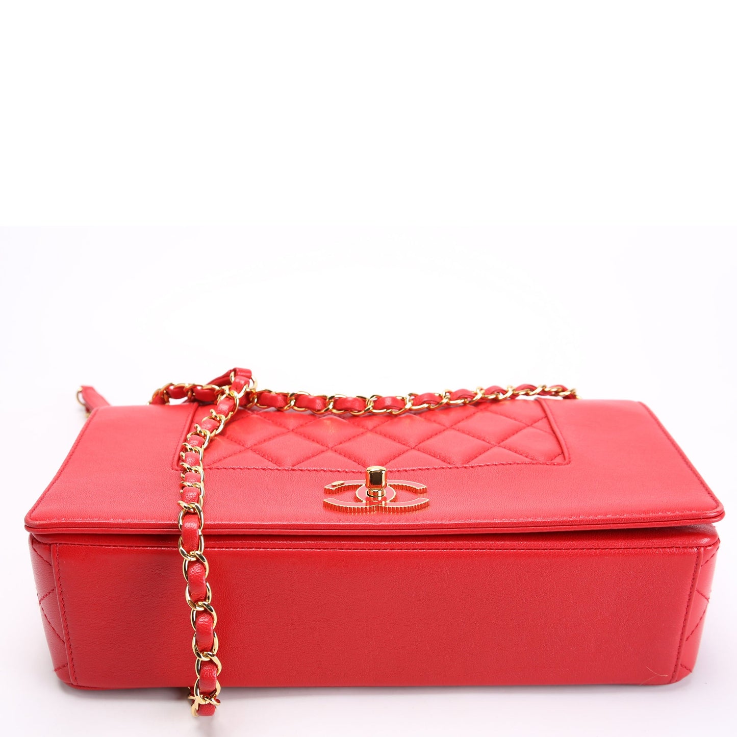 Chanel Mademoiselle Vintage Flap Quilted Shiny Sheepskin Red/Gold Bag