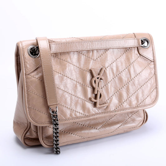 Saint Laurent Niki Medium Crinkle Leather 633158 Tan Bag