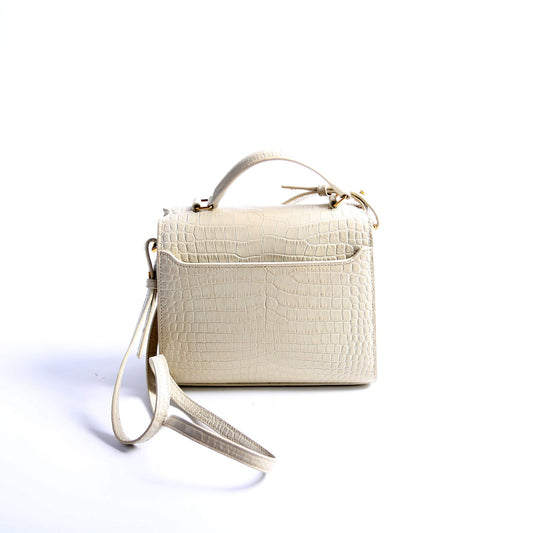 Saint Laurent 623930 Cassandra Croc Embossed Top Handle Cream Bag
