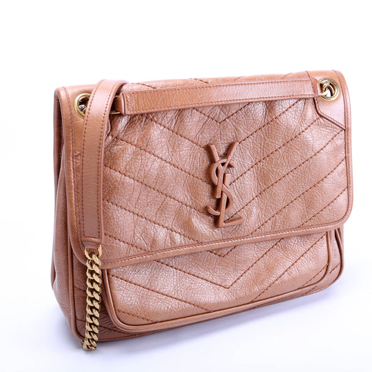 Saint Laurent Niki Medium Crinkle Leather 633158 Brown Bag