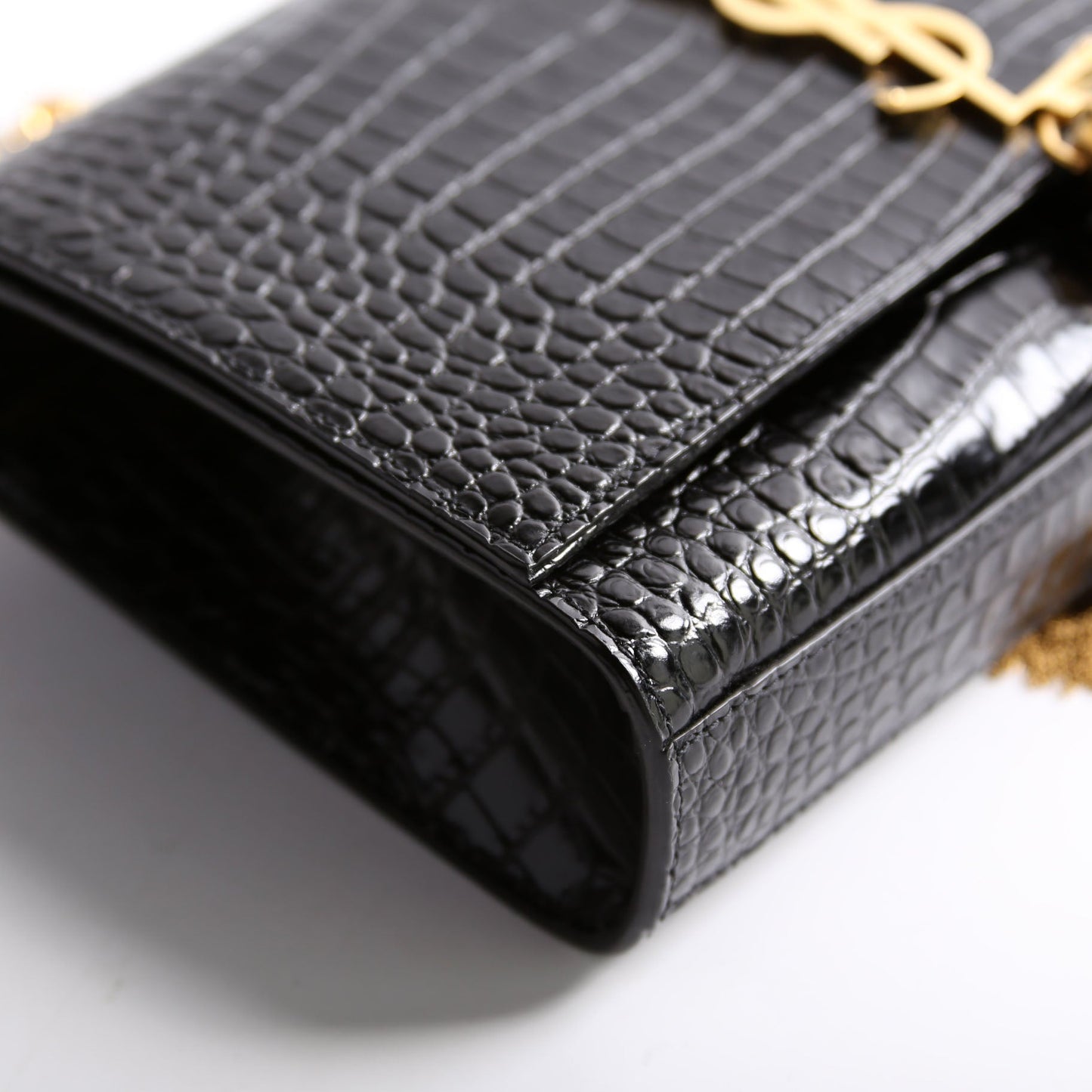 Saint Laurent Kate Tassel Satchel Medium Crocodile Embossed 354119 Black Bag