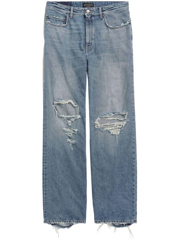Luxury Balenciaga Trending 2025 Distressed Denim Straight Jeans Blue