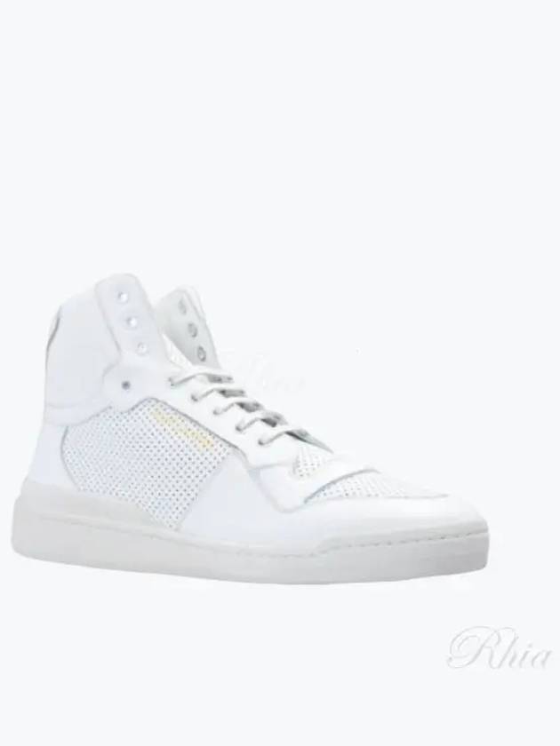 Luxury Saint Laurent Trending 2025 Men's SL24 Used-Look Perforated Leather Mid Top Sneakers White