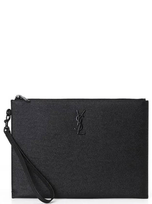 Luxury Saint Laurent Trending 2025 Monogram Strap Tablet Clutch Bag Black Black