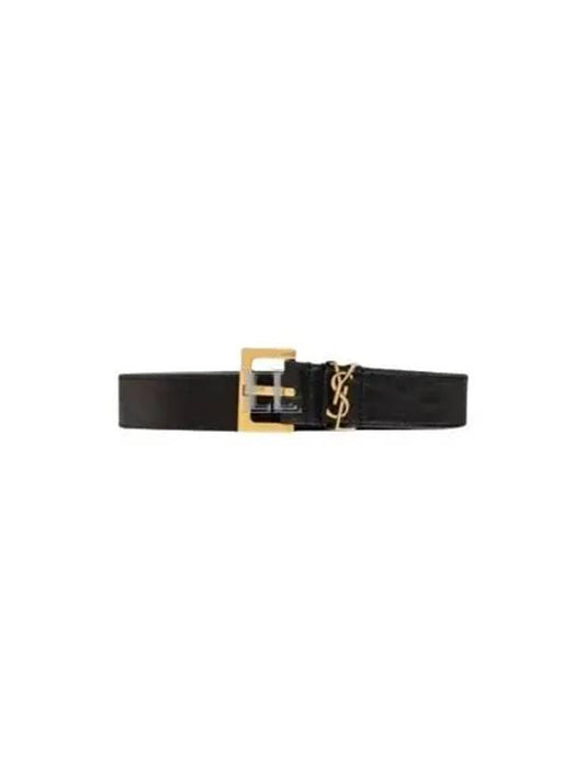 Luxury Saint Laurent Trending 2025 Cassandre Leather Belt Black