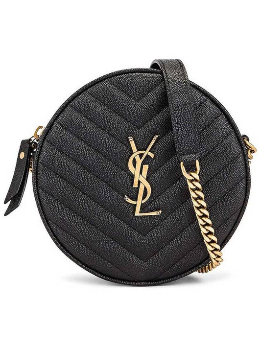 Luxury Saint Laurent Trending 2025 Chevron Quilted Round Camera Cross Bag Black