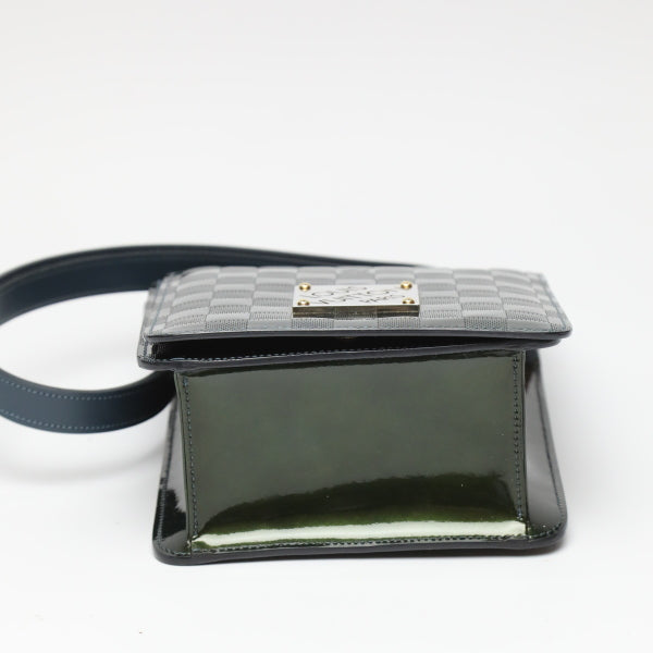 LOUIS VUITTON Shoulder Bag M92128 Patent leather green club handbag Damier Vernis Petrol blue Women